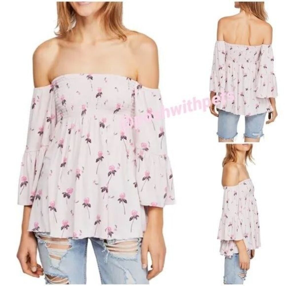 Free People Lana Off The Shoulder Tunic Smocked Blouse Small